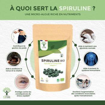 Spiruline Bio - Complément alimentaire - Protéines Phycocyanine Fer - 500 mg/comprimé vegan - Conditionné en France - Certifié Ecocert - Sans additifs - en comprimés 5