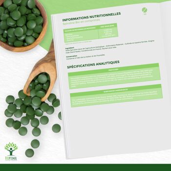 Spiruline Bio - Complément alimentaire - Protéines Phycocyanine Fer - 500 mg/comprimé vegan - Conditionné en France - Certifié Ecocert - Sans additifs - en comprimés 8