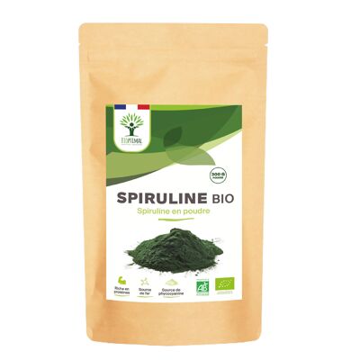 Espirulina Orgánica - Proteínas de Hierro Ficocianina - Espirulina 100% Pura en Polvo - Energía - Superalimento - Envasado en Francia - Certificado Ecocert - Vegano - en polvo