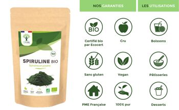 Spiruline Bio - Protéines Phycocyanine Fer - 100% Spiruline Pure en Poudre - Énergie - Superaliment - Conditionné en France - Certifié Ecocert - Vegan - en poudre 8