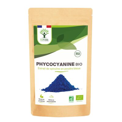 Ficocianina orgánica - Extracto de espirulina azul en polvo - Colorante alimentario azul intenso - Receta de cocina - Envasado en Francia - Vegano - 50 g