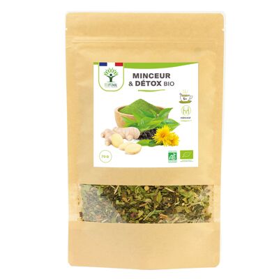Organic Slimming & Detox Tea - Bulk Infusion - Fat Burning Elimination Weight Control - Mate Green Tea Ginger Nettle Dandelion - Made in France