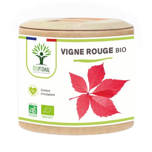 Vigne rouge Bio - Complément alimentaire - Jambes lourdes Circulation sanguine - 300 mg de Feuille de vigne/gélule - Fabriqué en France - Vegan - gélules