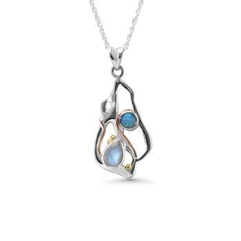 Pendentif en pierre de lune arc-en-ciel en forme de larme et opale bleue avec détails dorés 2