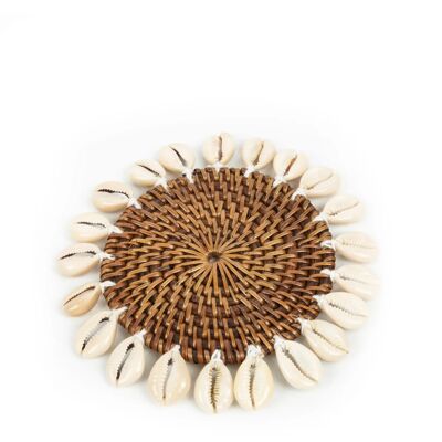 Rattan & shell coaster