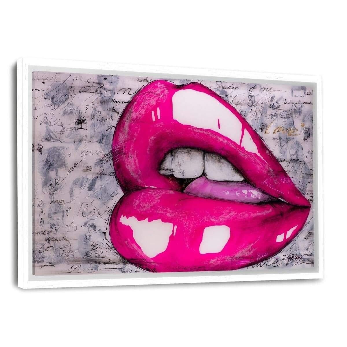 HOT PINK LIPS - cuadro de lienzo con espacio de sombra