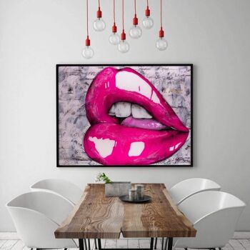 HOT PINK LIPS - tableau sur toile avec espace d'ombre 2