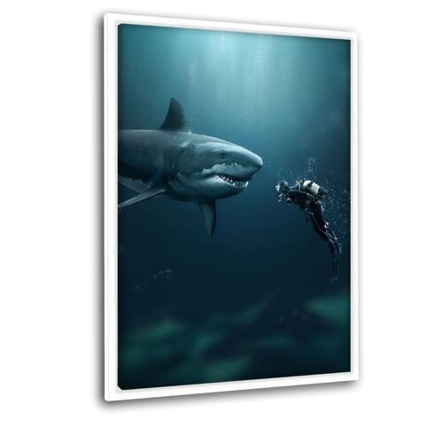 Shark x Diver - Leinwandbild mit Schattenfuge