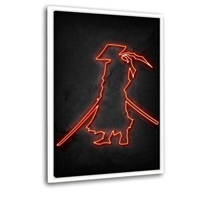 Samurai - neon - canvas picture with shadow gap