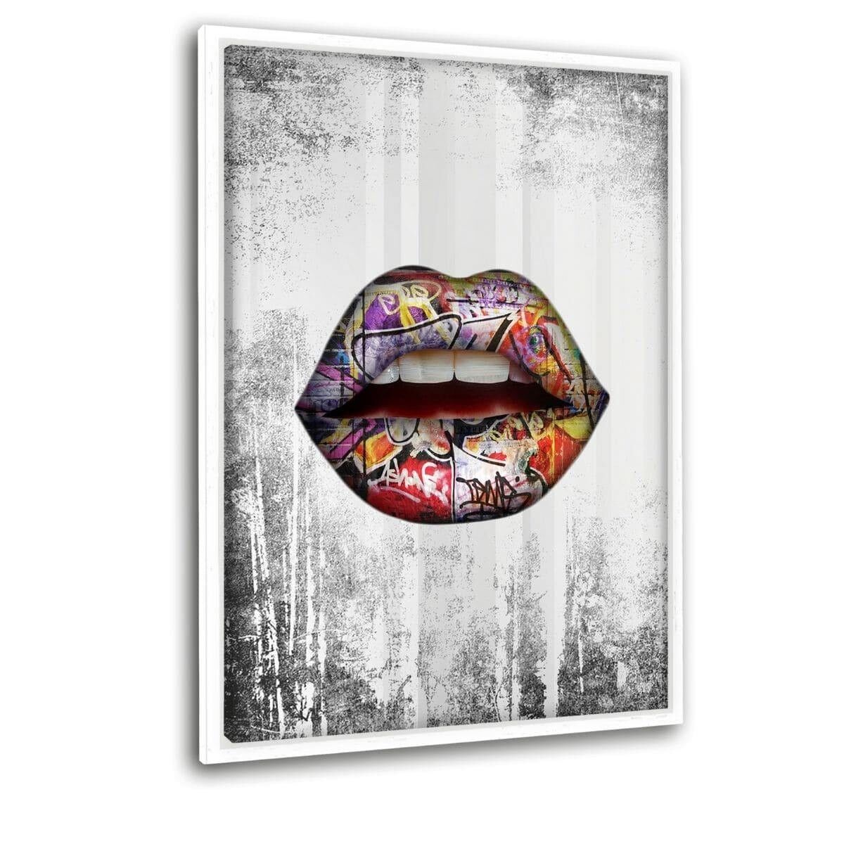 Lippe: I love Graffiti. - Leinwandbild mit Rahmen
