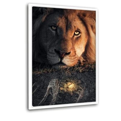Lion & Fossil - Leinwandbild mit Schattenfuge