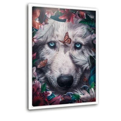 Floral Wolf - canvas with shadow gap