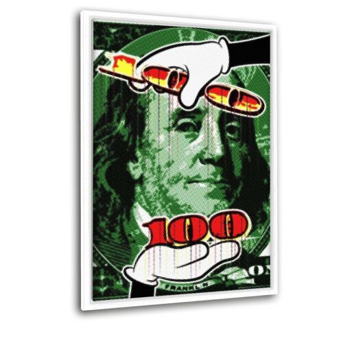 100 Dollars #2 - Leinwandbild mit Schattenfuge