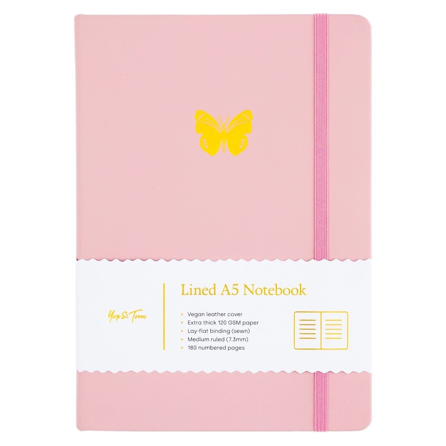 Liniertes Notizbuch – A5 – Schmetterling – Blush Pink