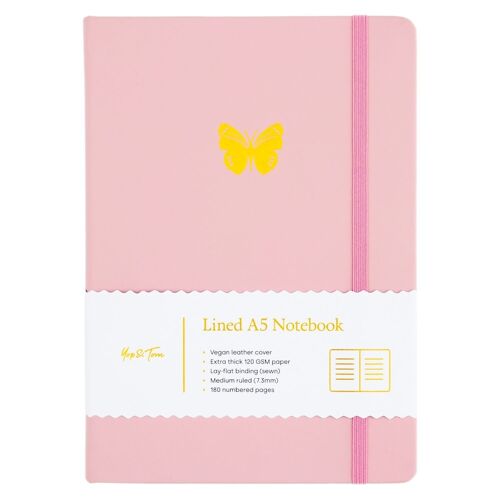 Lined Journal - A5 - Butterfly - Blush Pink