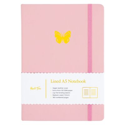 Journal ligné - A5 - Papillon - Rose poudré