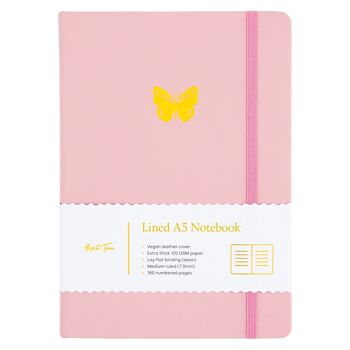 Journal ligné - A5 - Papillon - Rose poudré 1