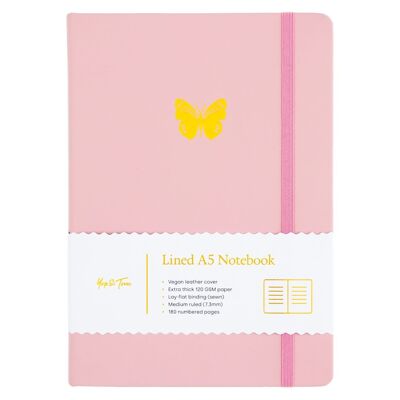 Liniertes Notizbuch – A5 – Schmetterling – Blush Pink