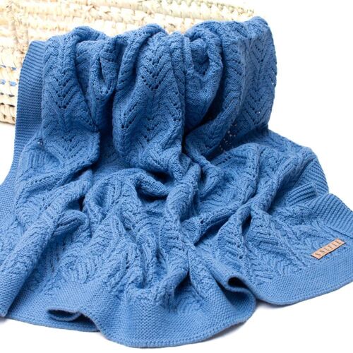 Baby Blanket | Knitted FAN | Cornflower Blue