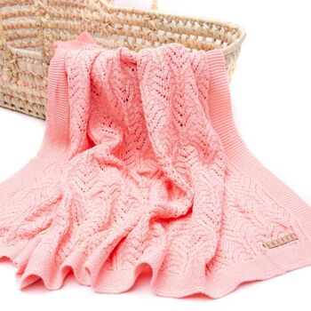 Couverture bébé | ÉVENTAIL en tricot | Rose 1