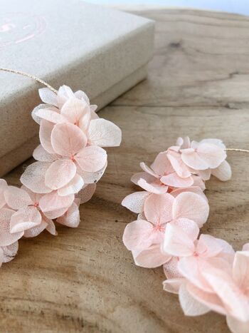 Créoles Boucles d'oreille en Or gold filed et Fleurs Séchées Naturelles Hortensia Rose 3