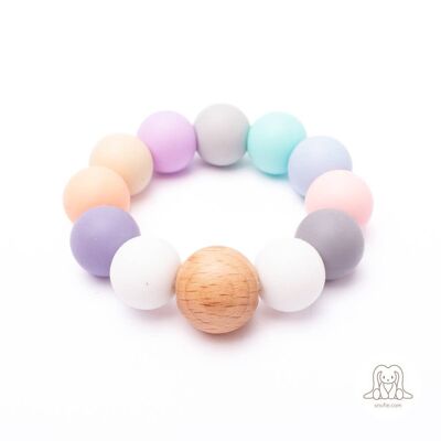 Anneau de dentition en silicone pour bébé | PERLES Pastel Arc-en-Ciel