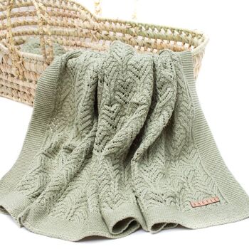 Couverture bébé | ÉVENTAIL en tricot | Vert 1