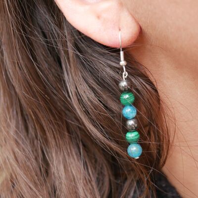 Malachite, Hematite and Apatite "Triple Protection" dangling earrings