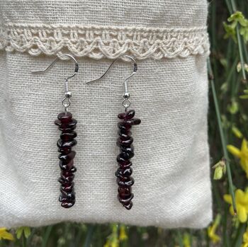 Boucles d'oreilles pendantes en Grenat naturel, perles forme chips 2