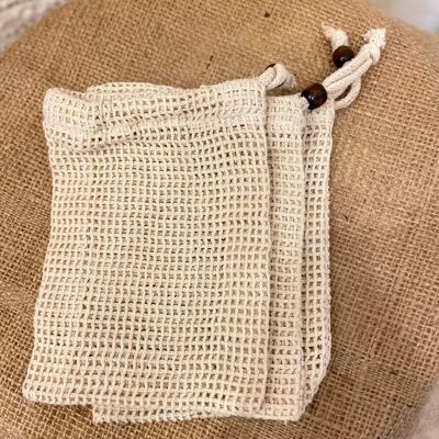 Set of 3 small mesh bags in organic cotton