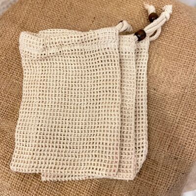 Set of 3 small mesh bags in organic cotton
