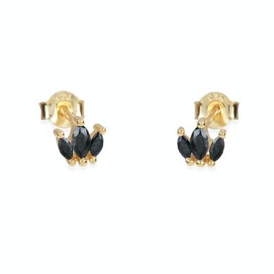 Queen Black Gold Earrings - Mint Flower -