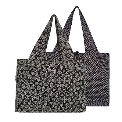 Wendbare Einkaufstasche aus indigoblauer Baumwolle Stars & Dots L