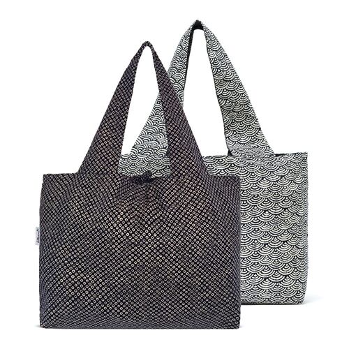 Sac cabas réversible en coton indigo Pois & Vagues L