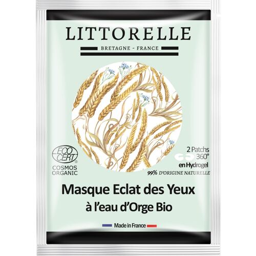 Masque Eclat des Yeux à l'Eau d'Orge Bio, Patchs Yeux en Hydrogel - Certifié Bio