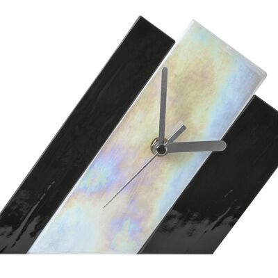 Piccolo orologio a pendolo in vetro iridescente. Idea regalo insolita. Modello in bianco e nero. Fatto a mano, non prodotto in serie. unico.