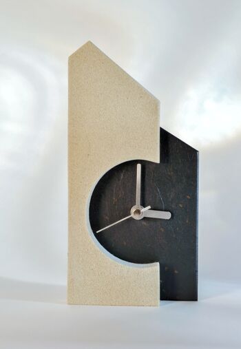 Petite horloge décorative. Fabriqué en ardoise naturelle et grès. Modèle Félix. Excellente idée cadeau. Fabriqué à la main en Allemagne. 1