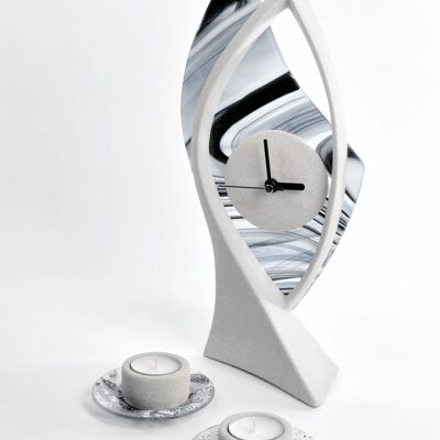 Elegante reloj decorativo para dejar. Pequeño reloj de pared con portavelas a juego. Reloj de mesa moderno. Modelo "Conjunto Rita". idea de regalo único.