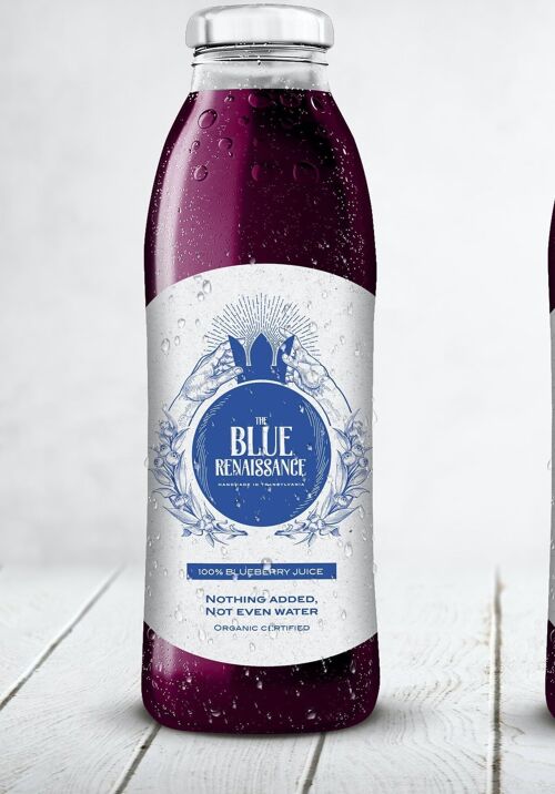 100% Blueberry Juice, Organic certified, with nothing added, not even water.