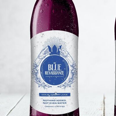 100% Blueberry Juice, Organic certified, with nothing added, not even water.