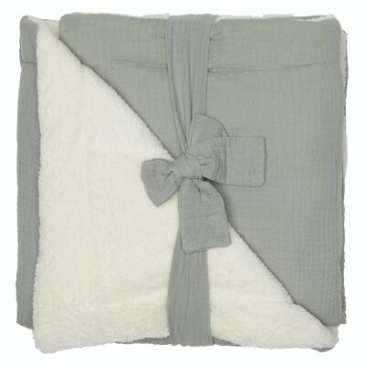 Mix & Match double gauze & microfiber plush blanket Verdigris
