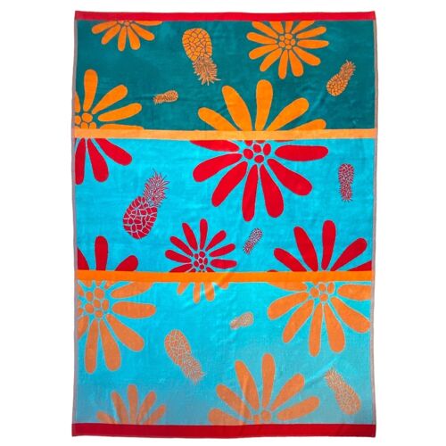 Serviette de plage éponge velours Jacquard Daisies 140x180 400g/m²