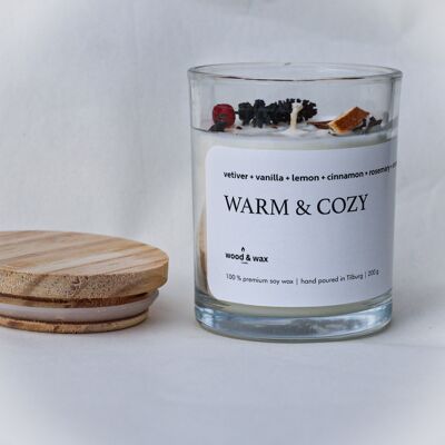 Candela di soia "Warm & Cozy" 200 gr. coperchio in legno