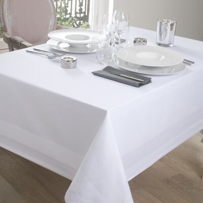 WHITE SATIN STRIPE CAR TABLECLOTH 180X180