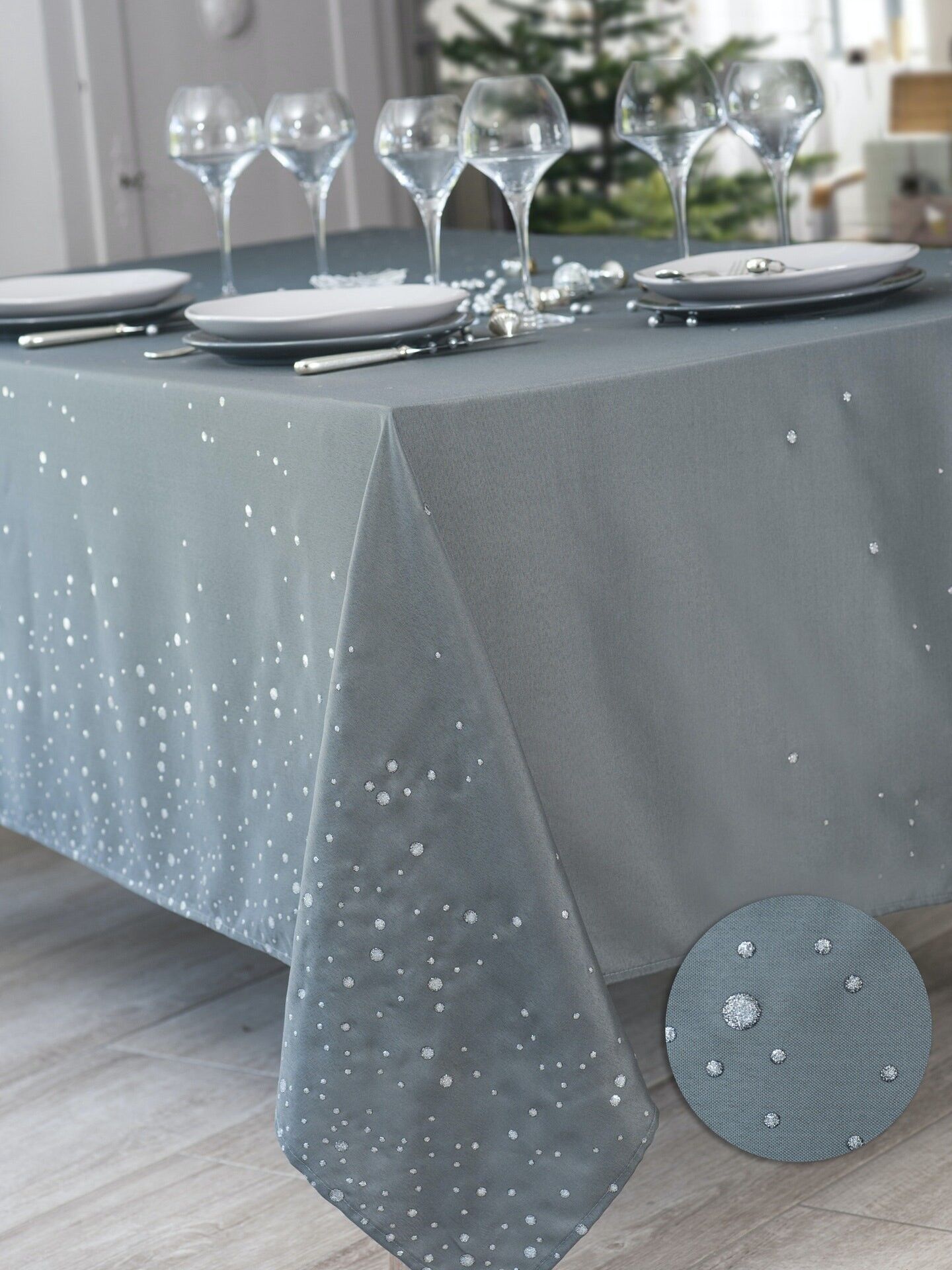 PERLEDO GRAU RECHTECKIGE TISCHDECKE 140X300