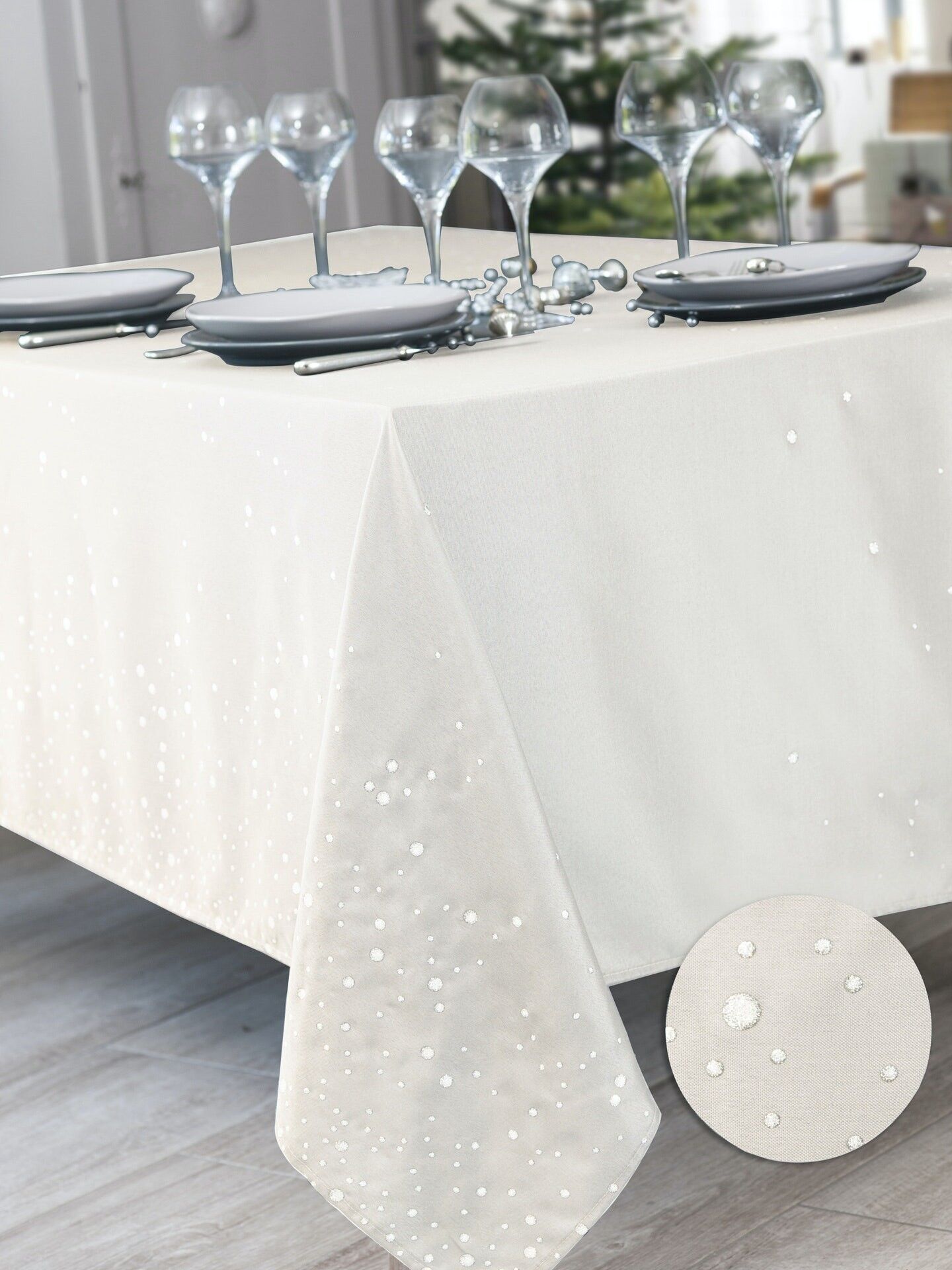 PERLEDO ELFENBEIN RECHTECKIGE TISCHDECKE 140X350