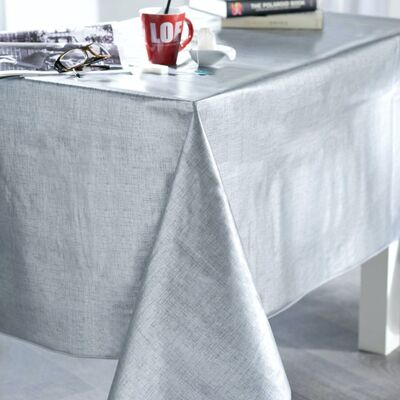 SILVER WEAVING EFFECT RECT TABLECLOTH 140X250