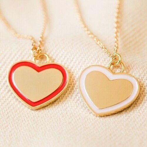 Outline Enamel Heart Necklace in Baby Pink in Gold