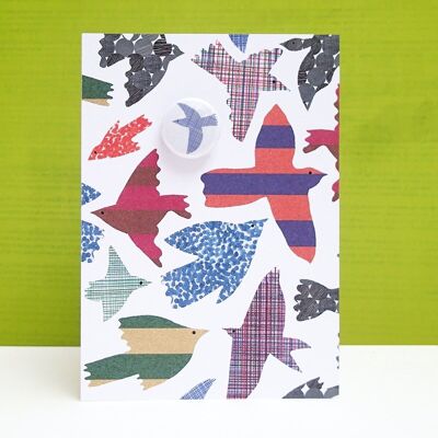 Greeting card with badge - Pattern flock birds