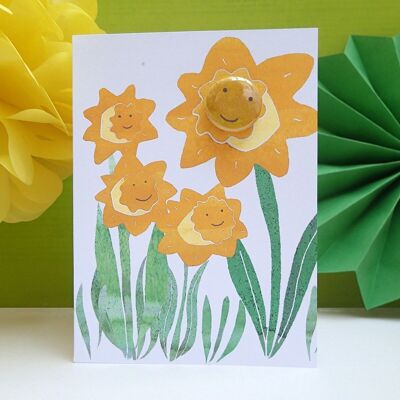 Greeting card with badge - Happy Daffodils